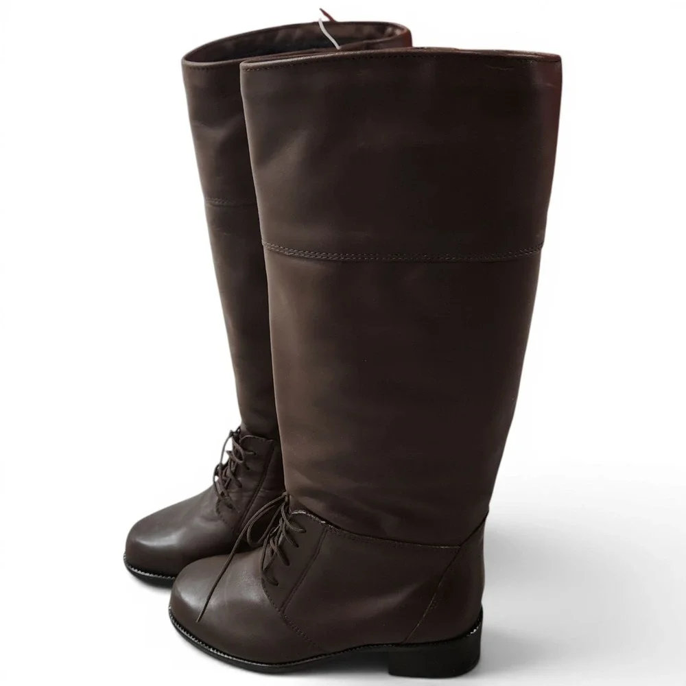 BLONDO Leather Knee High Riding Boots 6.5B Brown Lace-up Waterproof Canada NWT‎